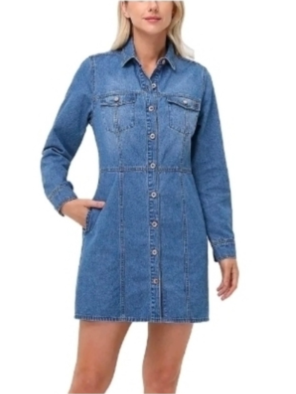NWOT Frye Blue Denim Button-Front Mini Shirt Dress-Size XS
